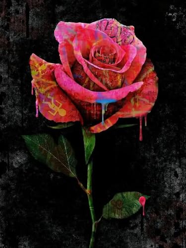 Peinture graffiti moderne pour le salon avec une magnifique rose rouge en street art