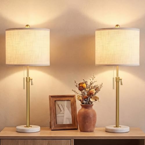Qingmiao Gold Table Lamps Set of 2, 22' to 30' Adjustable Nightstand Lamps for Bedroom, Dimmable End...