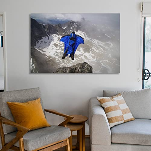 Posters Extreme Sports Poster Blue Wingsuit Skydiving Ocean Wall Art Rock Wave Landscape Wall Art Canvas Wall Art Prints For Wall Decor Room Decor Bedroom Decor Gifts 16X24Inch(40X60Cm) Frame-Style #TOP5