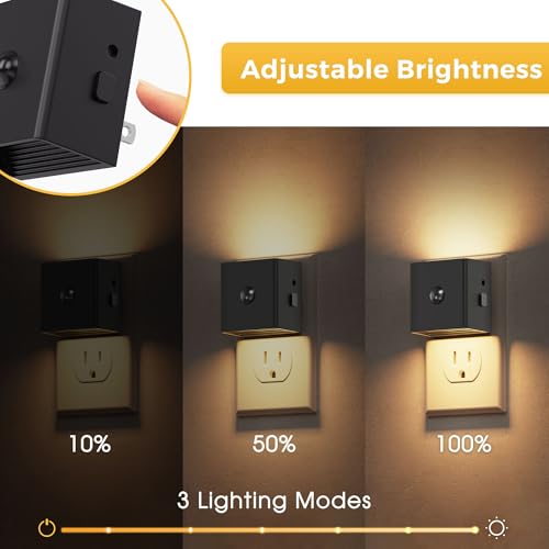 Image of L LOHAS LED Motion Sensor Night Light,[4-Pack] Plug in Night Light with Dusk to Dawn Sensor,Brightness Adjustable,3000K Soft White Nightlight for Bathroom Hallway Kitchen