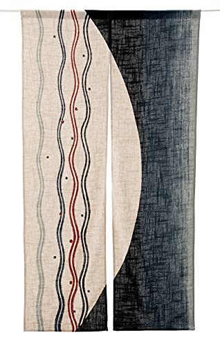 川島織物セルコン 和のれん 月の満ちわく EL1083 サイズ85x150㎝ ブルーグレイ