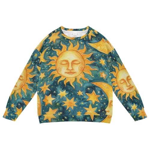 Golden Sun Moon Stars Boho Little Boys Sweatshirt Hoodie Long Sleeve Fall Tops Shirts Camping 4T