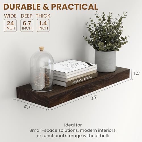 Image of Fun Memories 24 inch Elm Wood Floating Shelves for Wall, Walnut Finish, 2 Pack