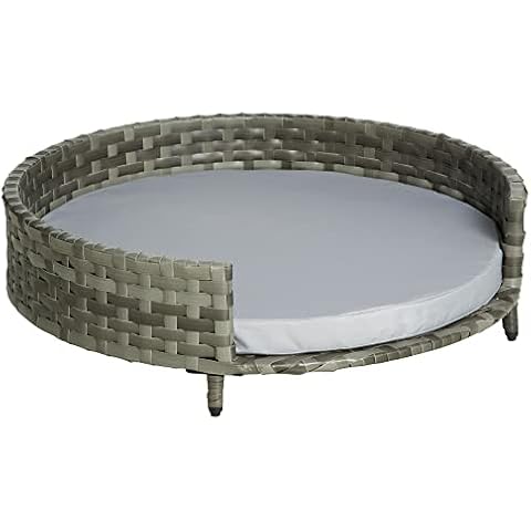 Pawhut Hundebett Hundekorb Hundesofa Katzenbett mit Kissen Katzensofa Hundekörbchen für kleine Hunde Rattan Grau 75 x 75 x 20 cm Cover