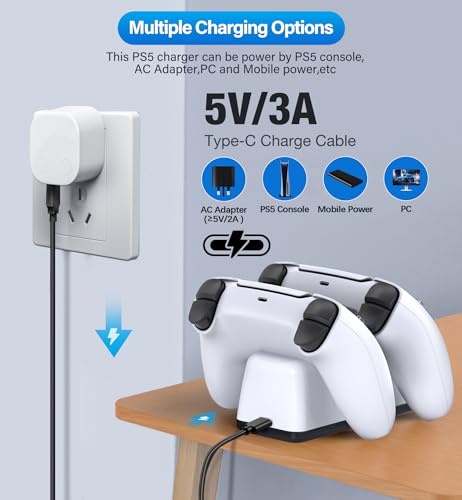 Image of for PS5 Controller Charging Station, for PlayStation 5 Dualsense Charger Dock with Dual Stand, for PS5 Charger Accessory with Fast Charge Cable, for PlayStation 5 Station, White