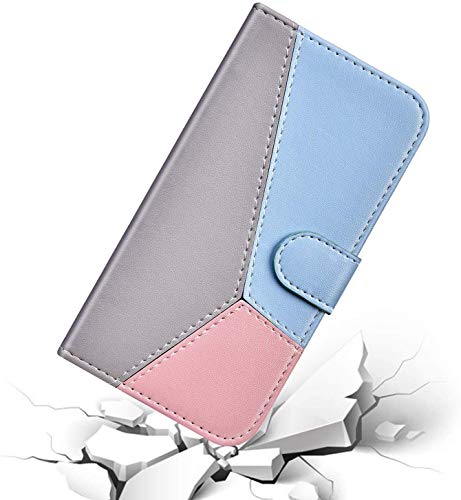 Robinsoni Case Compatible with Moto G7 Plus Phone Case Wallet PU Leather Geometric Case Kickstand Notebook Cover Folio Flip Stand Book Style Case TPU Silicone Shockproof Marble Case Gray Pink Blue