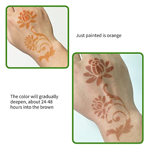 Brighting Henna 11 Sheet Total 84 Tattoo Stencils Sticker Pattern, 6 Pcs Natrual Brown Temporary Tattoo Kit thumb #4