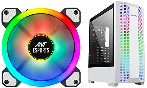 Image of Ant Esports ICE-280TGW Mid Tower Computer Case I Gaming Cabinet -White Supports ATX, Micro-ATX, Motherboard & Ant Esports Superflow 120 Auto RGB V2 1200 RPM Case Fan /Cooler