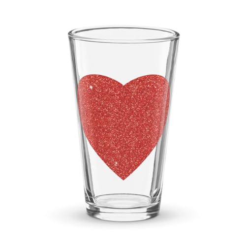 Bicchiere da pinta con cuore rosso effetto glitter per San Valentino da uomo e donna