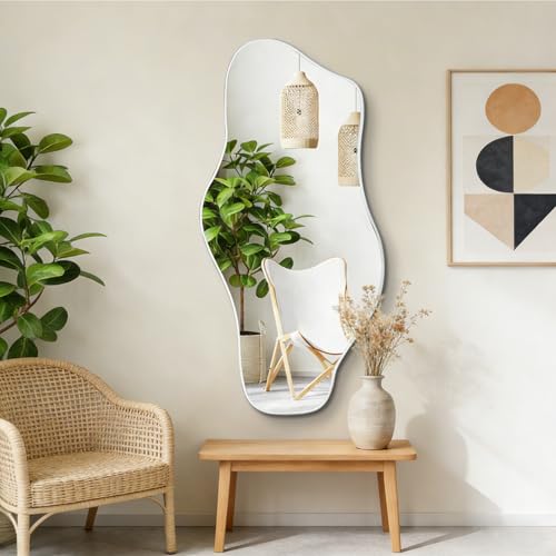 DAOYIJIAJU 47"x24" Irregular Wall Mirror, Asymmetrical Frameless Mirror
