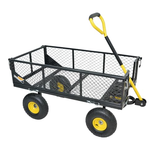 RIDALIYA 900 lbs Steel Garden Cart, Heavy Duty Yard Utility Wagon with 10' Pneumatic Tires, Removable Mesh Sides and 180° Rotating Anti-Slip Handle