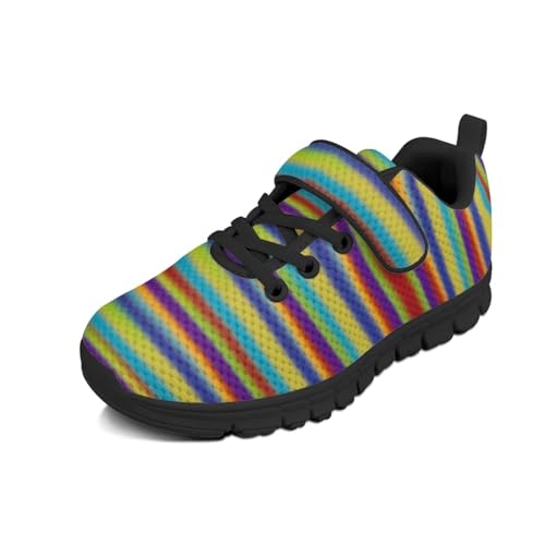 Boys Sneakers Kids Running Shoes Girls Mesh Fitness Shoe Indoor Training Sneaker Lightweight Outdoor Sports Athletic Tennis Shoes for Little Kid/Big Kid Rainbow Pattern（Black Sole）