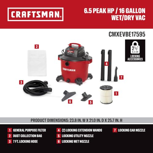 CRAFTSMAN CMXEVBE17595 16 Gallon 6.5 Peak HP Wet Dry Shop Vacuum - Image 3