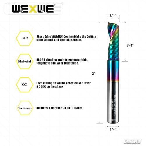 Image of Tools Solid Carbide CNC Spiral Single Flute End Mill - for Acrylic Plate Aluminum, Wood, Plastic, Brass, Copper Cutting - 1 /4 Diameter 1 /4 inch Shank 2 inch Length,1 Flute (1 /4-2.0 inch 5PCS)
