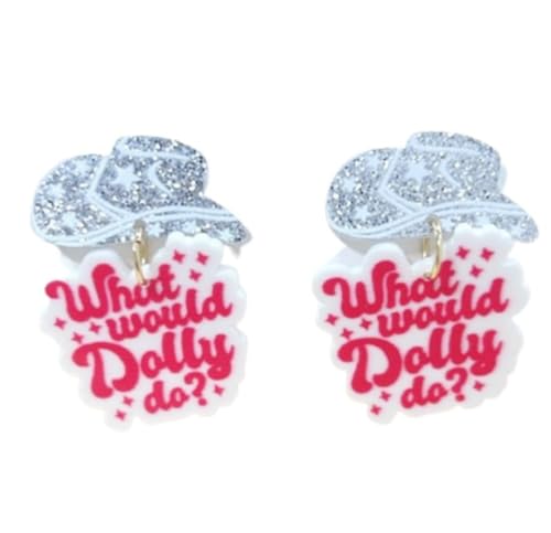 Western Dangle Earring Cowgirl Hat What Would Dolly Do Earrings Acrylic Pink Cowgirl rop Earring for Women Cute Earring Gifts for Women