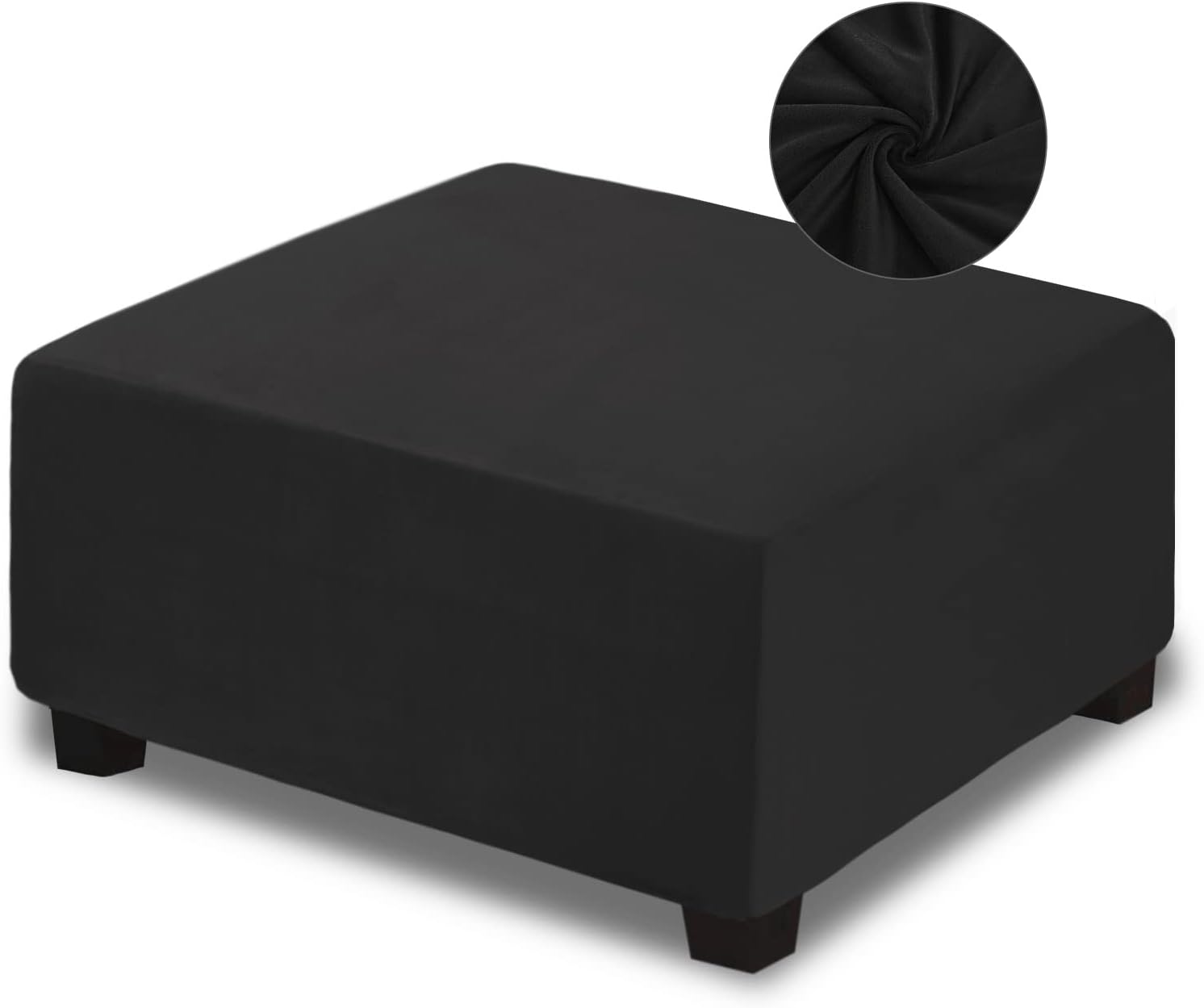 NeColorLife Velvet Ottoman Cover, Stretchable Footrest Slipcover with Elastic Band, Thick Stool Cover for Rectangle or Square Storage Ottoman (Large, Black) L Length: 35"-45",Width: 31"-43" Black