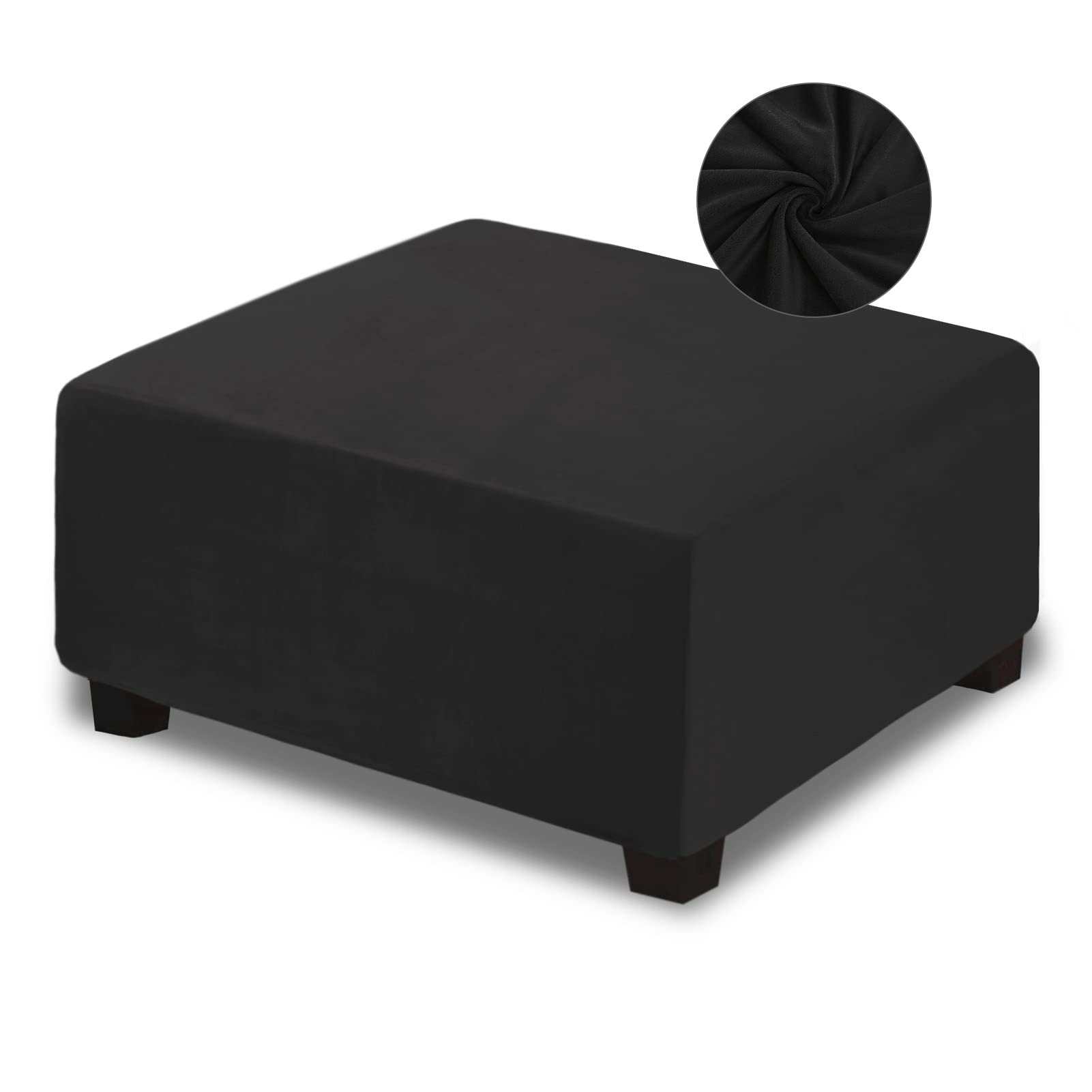 NeColorLife Velvet Square Ottoman Cover, Large, Black,1 Piece