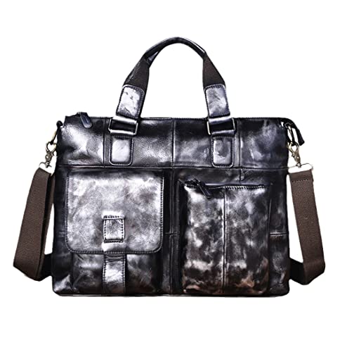Sacoche de bureau cuir véritable homme ordinateur valise argenté 15.6