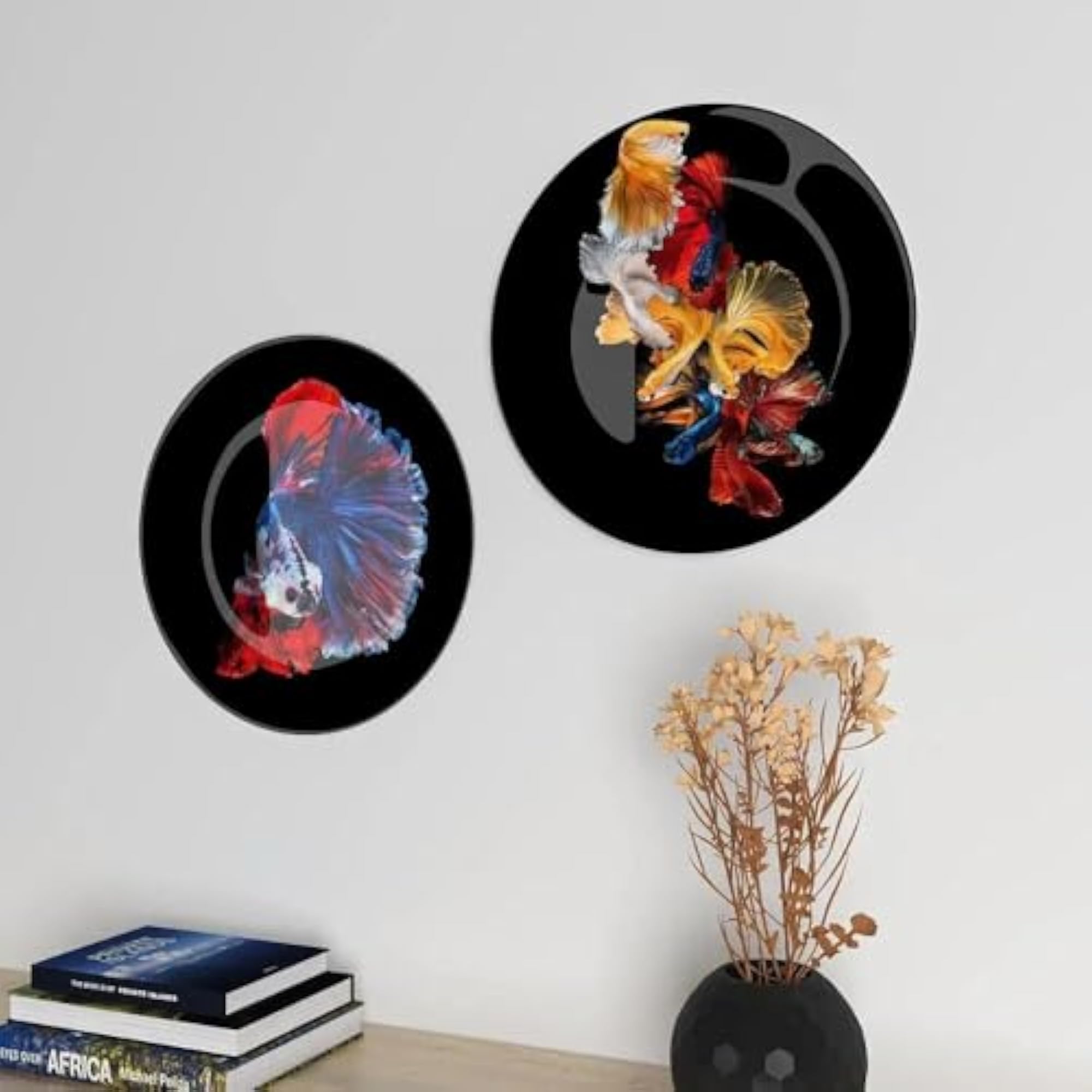 Vibrant Betta Fish Ceramic Wall Plates Set of 2
