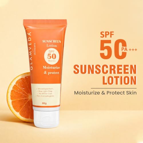 Image of Glamveda Hybrid Sunscreen Lotion Spf 50 PA+++ for Moisturize & Protect | Transparent & Ultra-lightweight Sunscreen | Non-Greasy, Quick-Absorbing | Zero White Cast | For Women & Men | 60ml Pack of 1