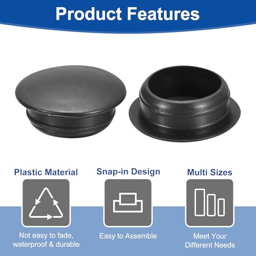 Image of uxcell 150Pcs Screw Hole Plugs, 16mm(5 /8 inch) Dia Plastic Round Button Plugs Snap in Locking Hole Covers Flush Type Caps for Furniture Cabinet, Black