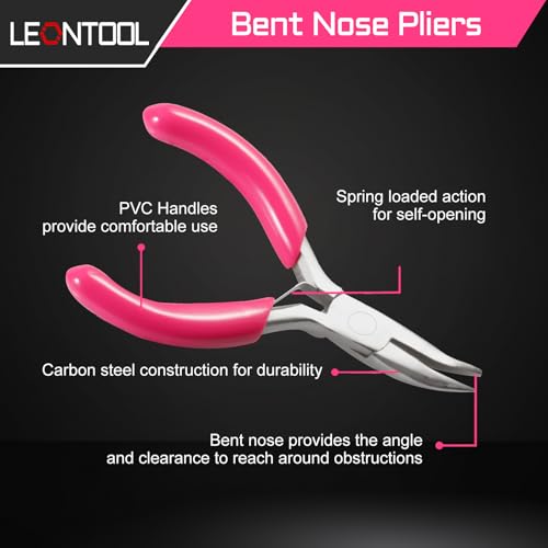 Image of 3 Inch Mini Bent Nose Pliers for Jewelry Making Bent Chain Nose Pliers Smooth Jaw Smalll Beading Pliers Micro Angle Needle Nose Pliers Jewelry Making Supplies