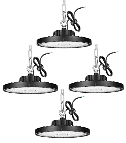 4× 200W Lámpara Alta Bahía, UFO 20000LM Foco Industrial, 6500K Blanco Frío Luces LED, IP65 Impermeable Plafon LED Techo, ángulo de haz 120° Luz LED para Garaje Taller Almacén Tienda Cover