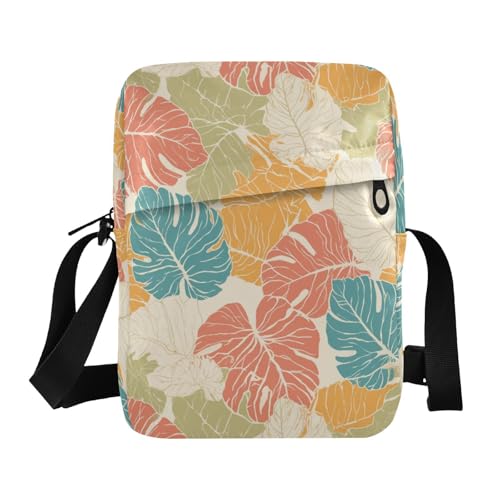 KLL Beige Simple Palm Leaves small messenger bag for men Vegan Leather cross body bag men Travel Woman Shoulder Handbags