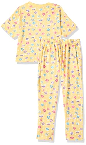 Image of T2F Girls Cotton Printed Oversized Fit Crop Top and Pant Pajama Set