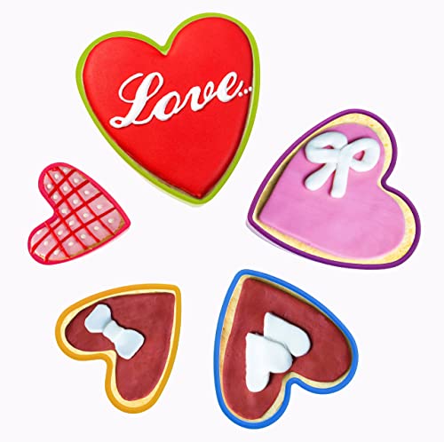 5 Pcs Heart Cookie Cutter Suit, Valentines Day Cookie Baking Mold, Multi-Size Heart Shaped Sandwich Fudge Cake Cutting Set, Valentines Birthday Wedding Bridal Shower (Random Color) #TOP3