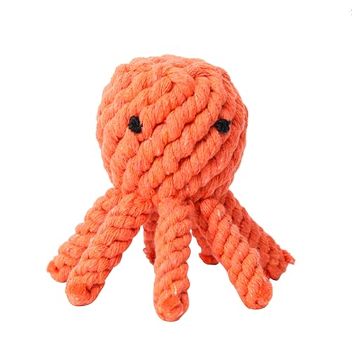 ibasenice Funny Bite for Dogs Creative Octopus Design Durable Cotton Rope Teeth Grinding Reduces Destructive Behavior Pet Playing for Chewing and Grabbing Orange