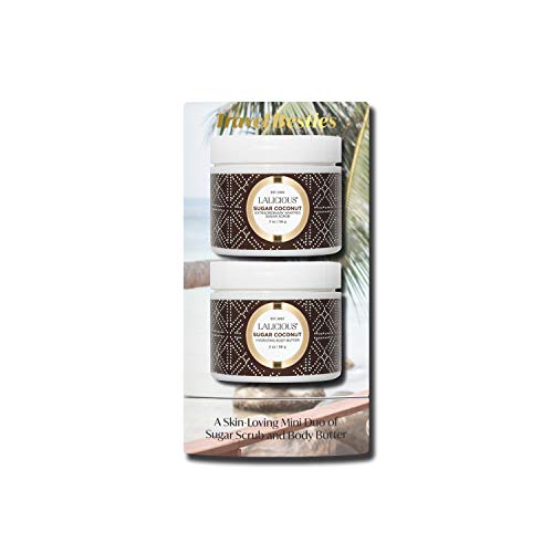 LaLicious Sugar Coconut Travel Besties Set - 2-Piece Gift Set Includes Travel-Size Whipped Sugar Scrub & Hydrating Body Butter -