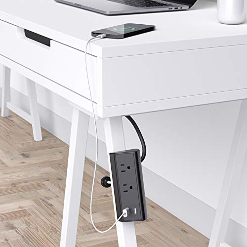 Desktop Power Strip Socket with USB QC3.0 Fast Charge, Conference Desk Power Outlets with Clamp Mount, 6.5 ft Extension Cord Connect 2 Plugs for Home Office Reading (Black) - Thumbnail 3