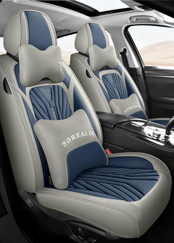 トヨタ アクア プリウス c 10系に適用カーシートカバー 防塵・防汚 四季通用 車用インテリアアクセサリー 滑り止めシート保護クッション 前後5人乗り通気性・耐摩耗性ナッパレザー素材(青,枕付き)