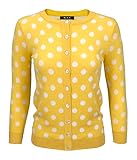 YEMAK Women's Polka Dot Cute Jacquard Crewneck Button Down Sweater Cardigan MK3104-YEL-S Yellow
