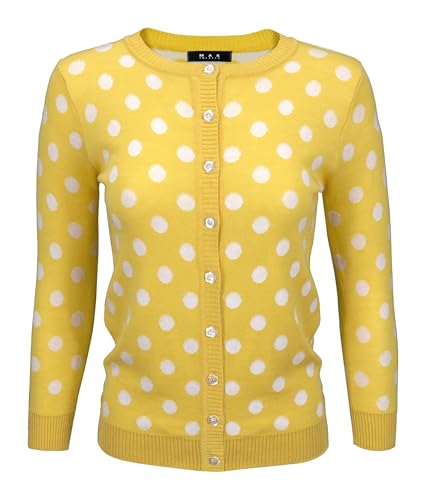YEMAK Women's Polka Dot Cute Jacquard Crewneck Button Down Sweater Cardigan