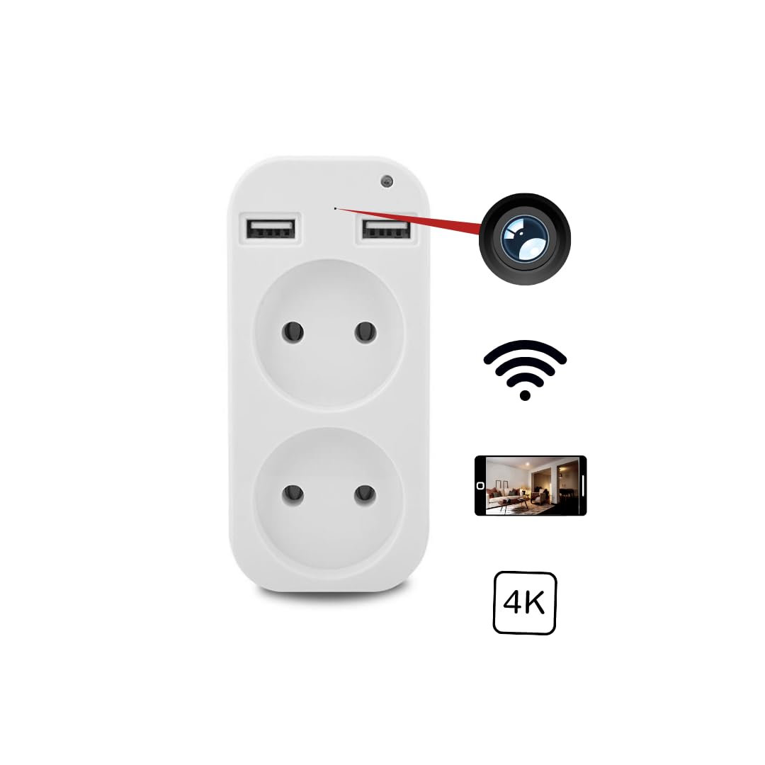 Genérico Multitoma Cámara Espía 2 enchufes Ultra HD 4K WiFi
