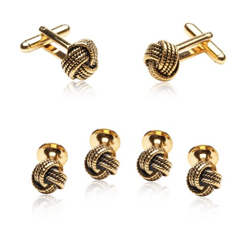 Cuff-Daddy Classic Woven Gold-Tone Knot Cufflinks and Stud Set with Presentation Box