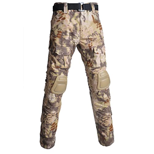 Camiseta táctica militar de camuflaje resistente con pantalones cargo de combate y rodilleras