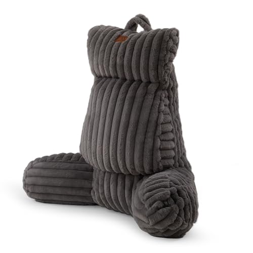 Amélie Home Faux Fur Reading Pillow with Pocket, Grey, 29