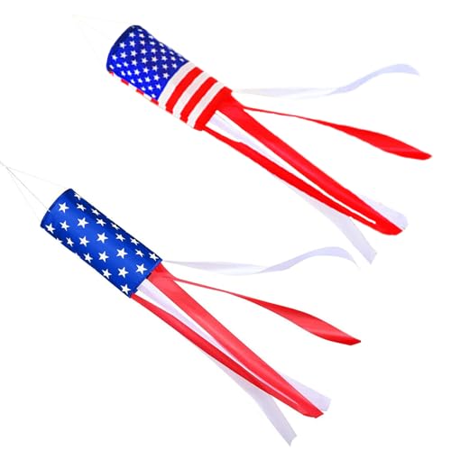 RYAOLFLY 4th of July Decorations 40 Inch American Flag Windsock Heavy Duty Wind Socks Embroidered Stars for Outside Patriotic Memorial Day Decor Red White and Blue Wind Sock (2 Packs)