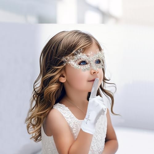 YukaBa First Communion Gloves with Rhinestone Cross for Girl and Boy, L7.1 in*W2.9in Medium2