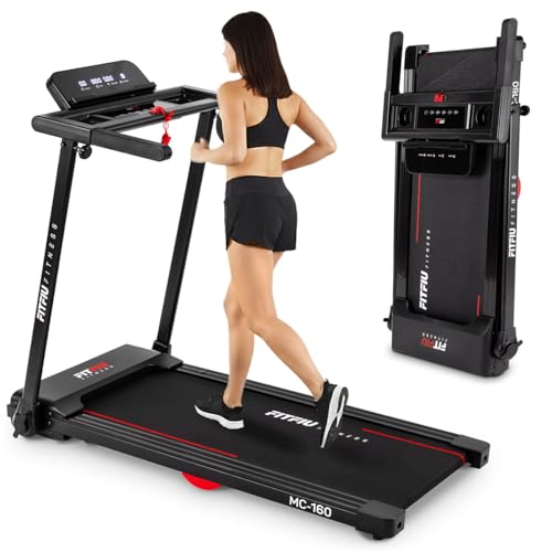 Cinta de Correr Plegable FITFIU Fitness con Velocidad Ajustable 14 km/h Conectividad App y Bluetooth 12 Programas con Soporte para Tablet Cinta de Correr Eléctrica Ultracompacta MC-160C