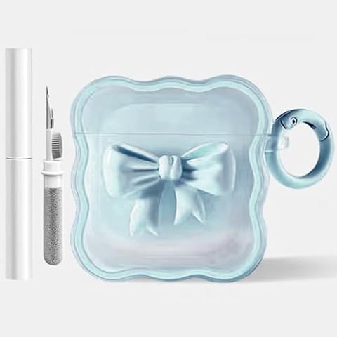 Jiarusig Compatible with Airpods 3rd Generation Case with Cleaning Kit, Cute 3D Pink Bow Soft Shockproof Airpod 3 Protective Case Cover Women Girl with Keychain Compatible with AirPods 3 gen 2021 Cover