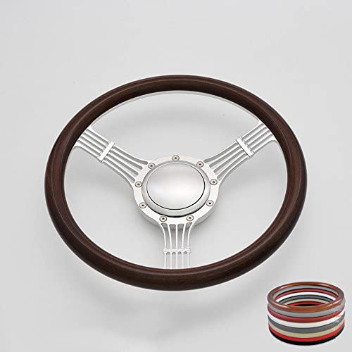 Flashpower 15.5'' Banjo Billet Full Wrap 9 Bolts Steering Wheel with 2'' Dish and Horn Button (Walnut Wood)