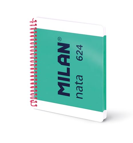MILAN® Cuaderno A5 con espiral y tapa dura, papel blanco, 80 hojas de 95 gr/m², colección nata®, verde