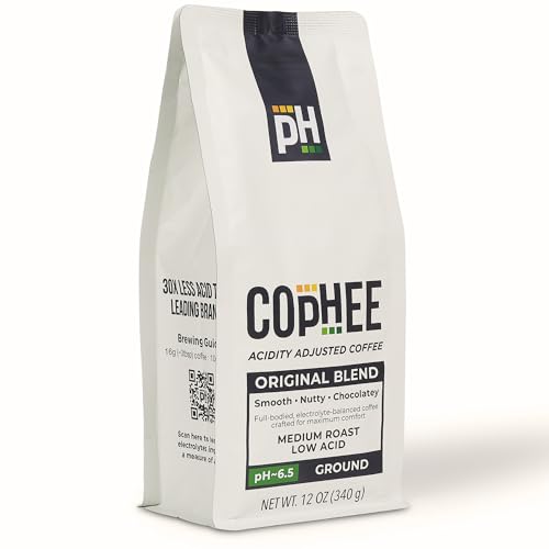Low Acid Coffee – Medium Roast Ground – Smooth 100% Arabica, Non-GMO – pH Balanced Coffee for Sensitive Stomachs, Acid Reflux, GERD & Heartburn Relief – 12 oz Original Blend by COpHEE