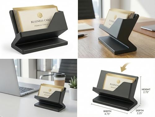 Image of Premium Business Card Holder for Desk | Visiting Card Stand Organizer | Modern Office Desk Card Display | Professional Card Holder for Office, Home & Reception (Matte Black)