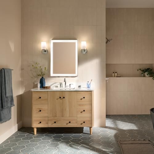 Image of Kichler Gioe 1-Light Wall Sconce Bathroom Vanity Light Fixture with Opal Glass in Chrome, Damp Rated for Powder Room, Kitchen, Hallway, Bedroom (5 inch W x 9.5 inch H), 55224CH