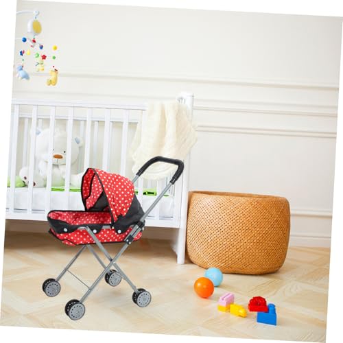 ORFOFE Leichter Puppenwagen mit Roter Schwarzer Punkte Design Realistischer Puppenbuggy für Fördert Kreatives Rollenspiel und Mobiles Geeignet für Mädchen Ab Jahren – Bild 7